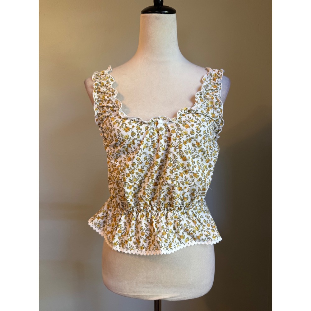 Y2K Yellow Floral Peplum Ruffle Top shirt Cotton boho whimsigoth dainty festival